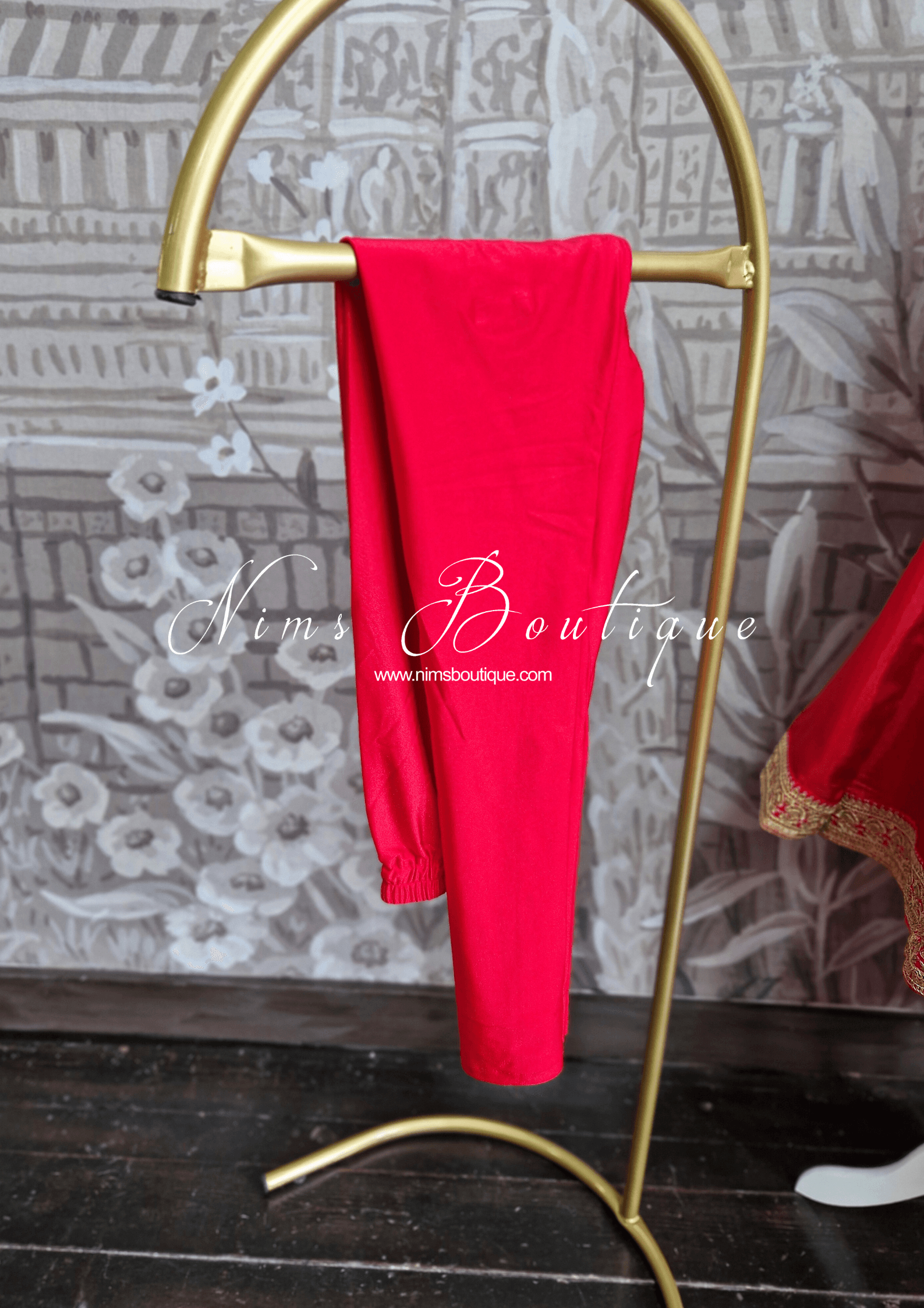 Nims Boutique Rashmi Luxury Red Silk Anarkali Suit with Pajami Sizes 4-16