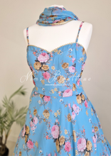 Sky Blue Floral Dress with Pajami (size 4-16)