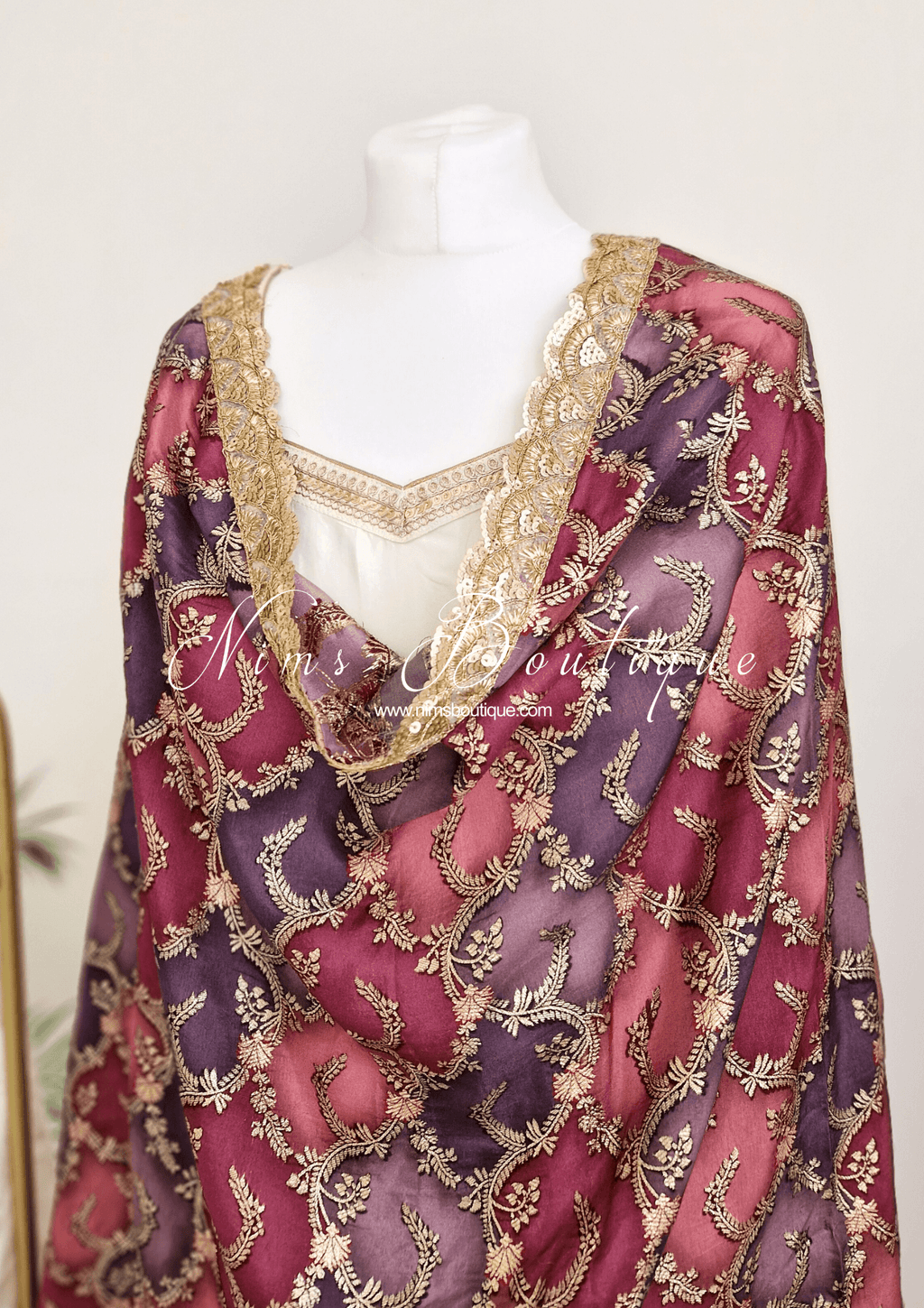 Nims Boutique The NB Classic Long Sleeved Ivory Silk & Multicolour Salwar Suit 8-20
