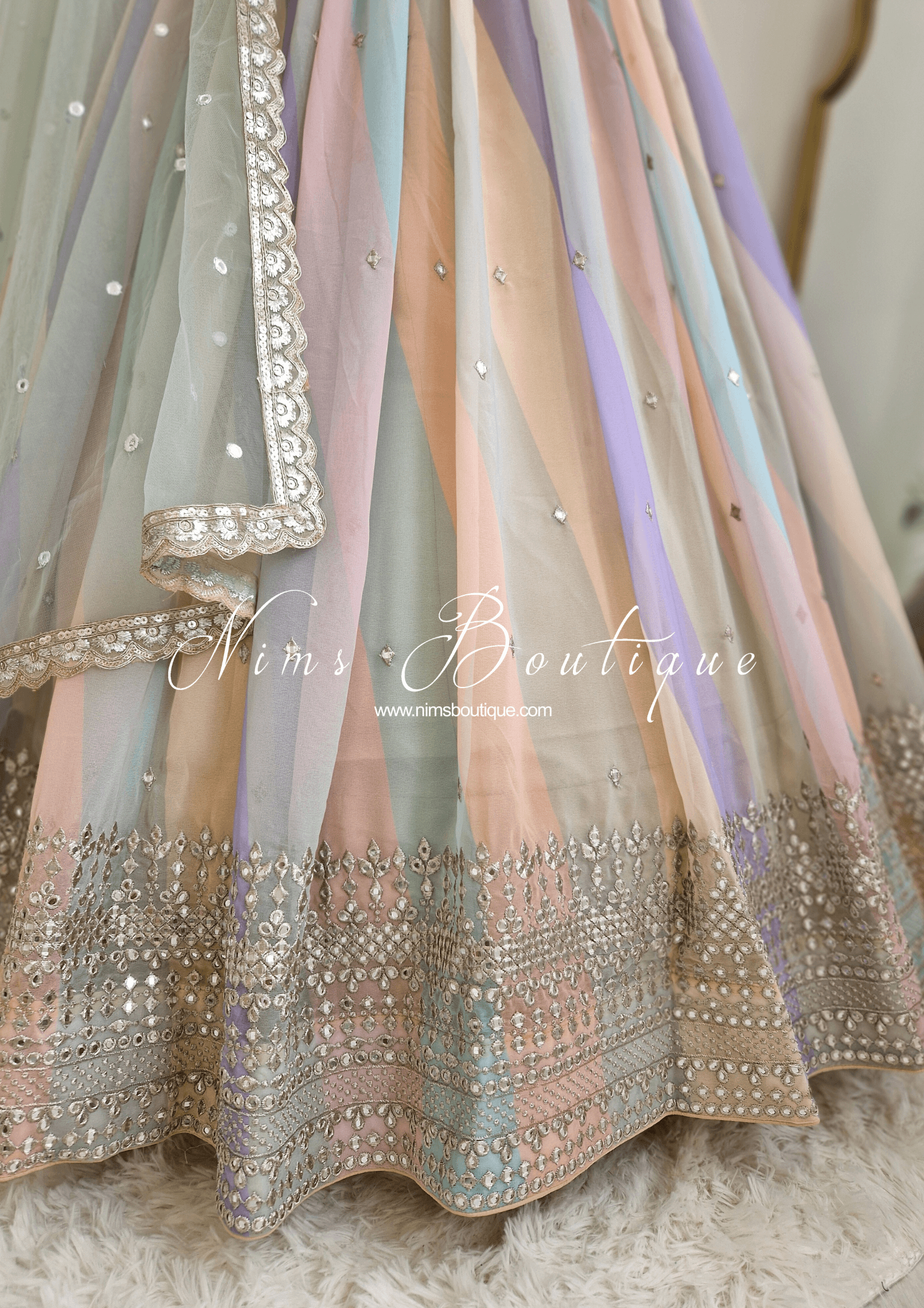 Nims Boutique Pastel Stripe Lehnga sizes 4-16