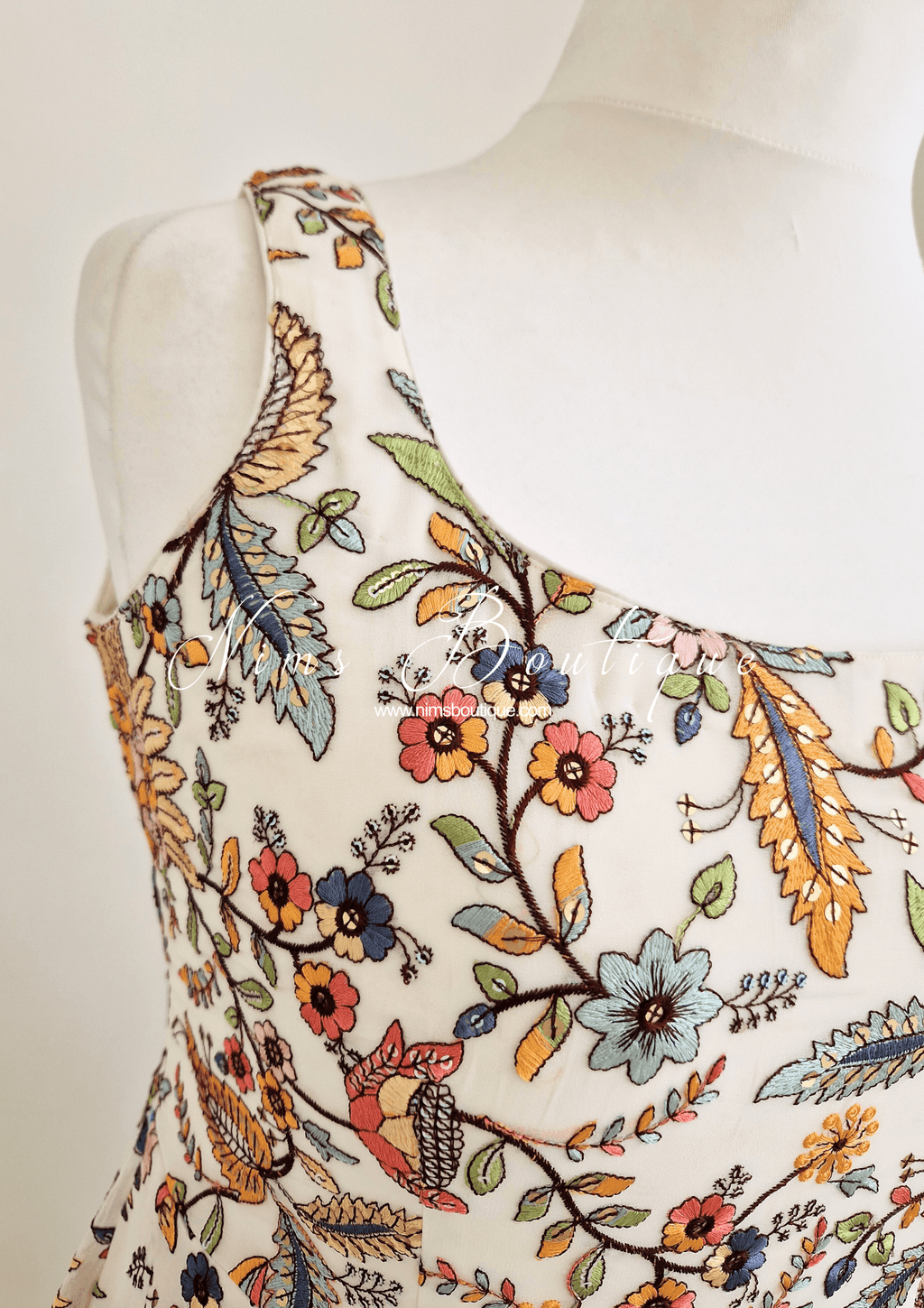Nims Boutique Sarika Luxury White & Multicolour Anarkali Suit with Pajami sizes 14-24