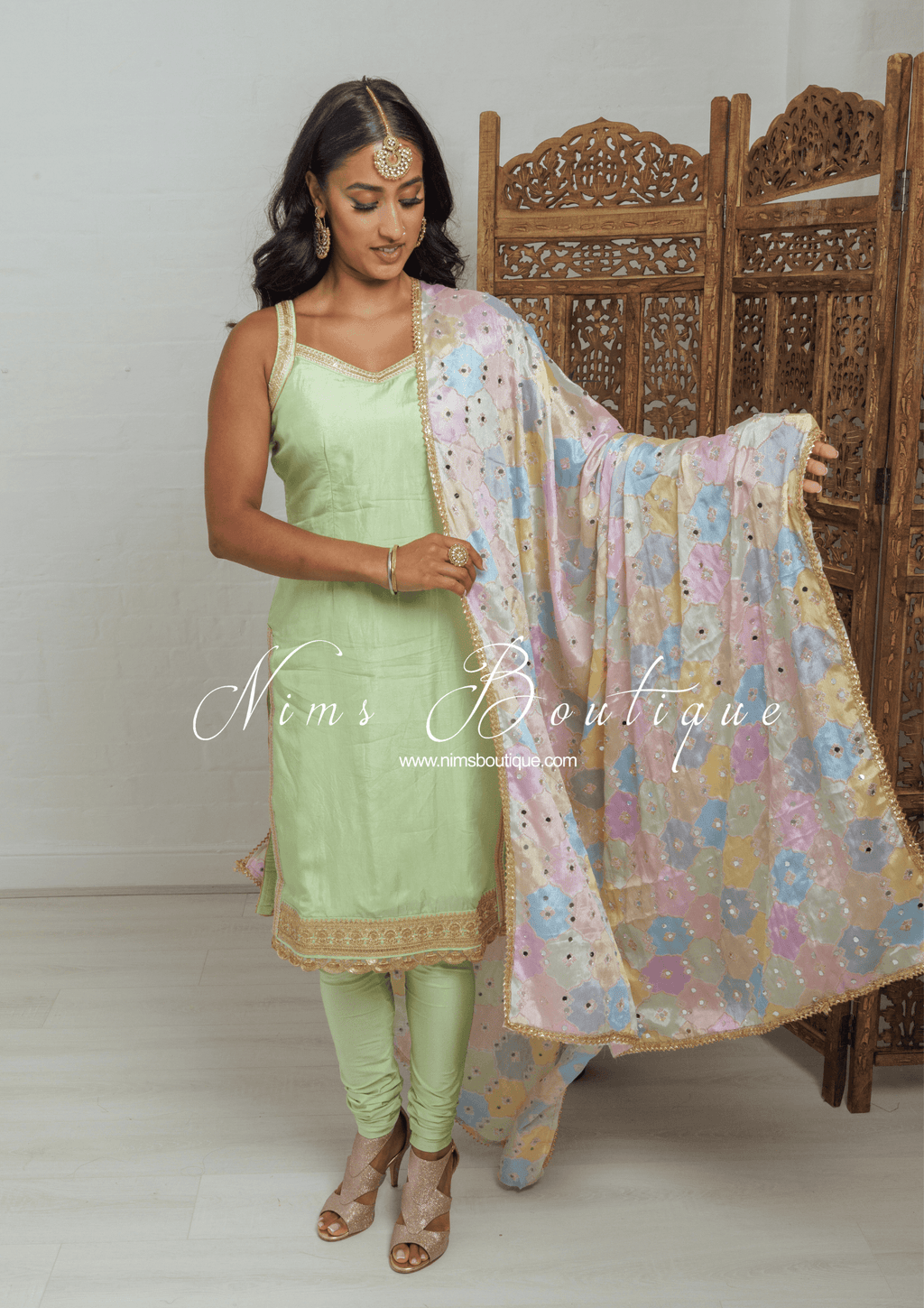Nims Boutique The NB Classic Sleeveless Mint Silk Pajami Suit sizes 4 to 24