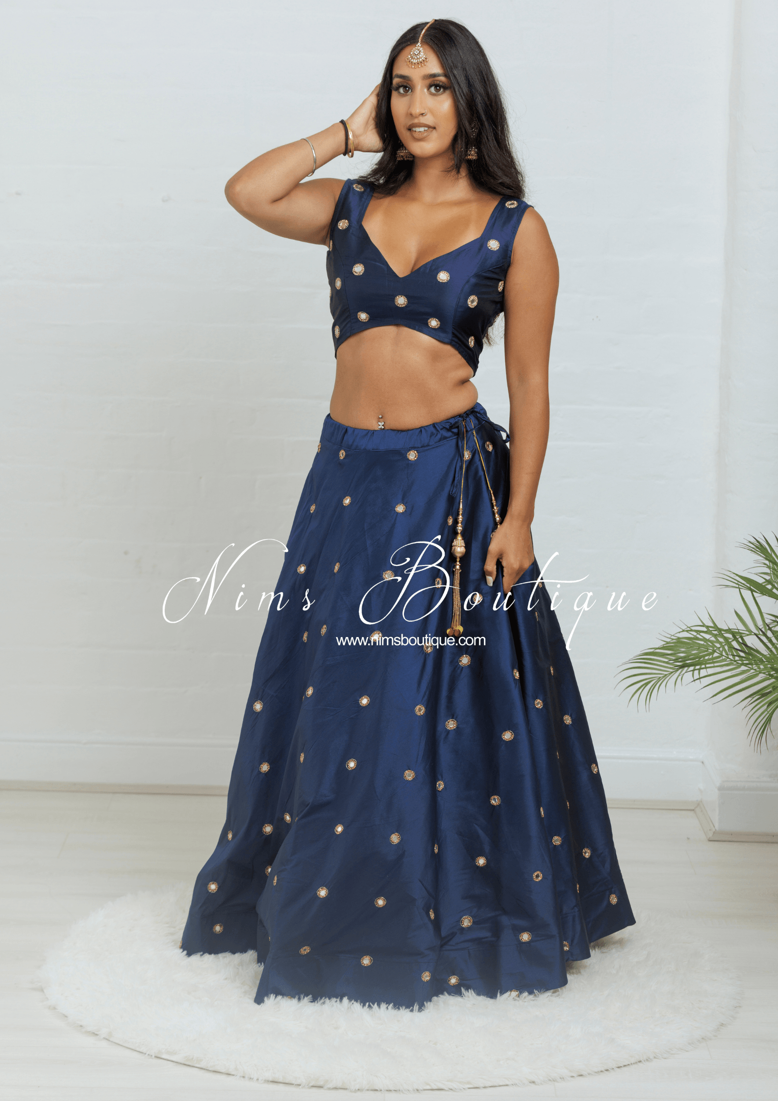 Nims Boutique Rani Luxury Navy Silk Mirror Blouse size 4-16