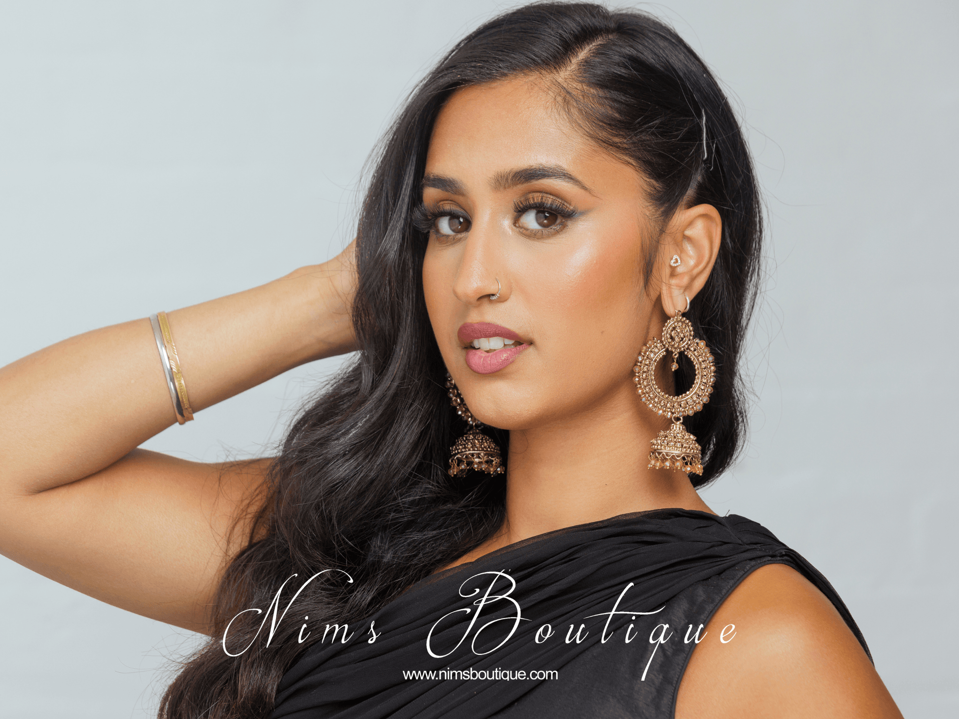Nims Boutique Nish Antique Gold & Gold Stone Chumka Earrings