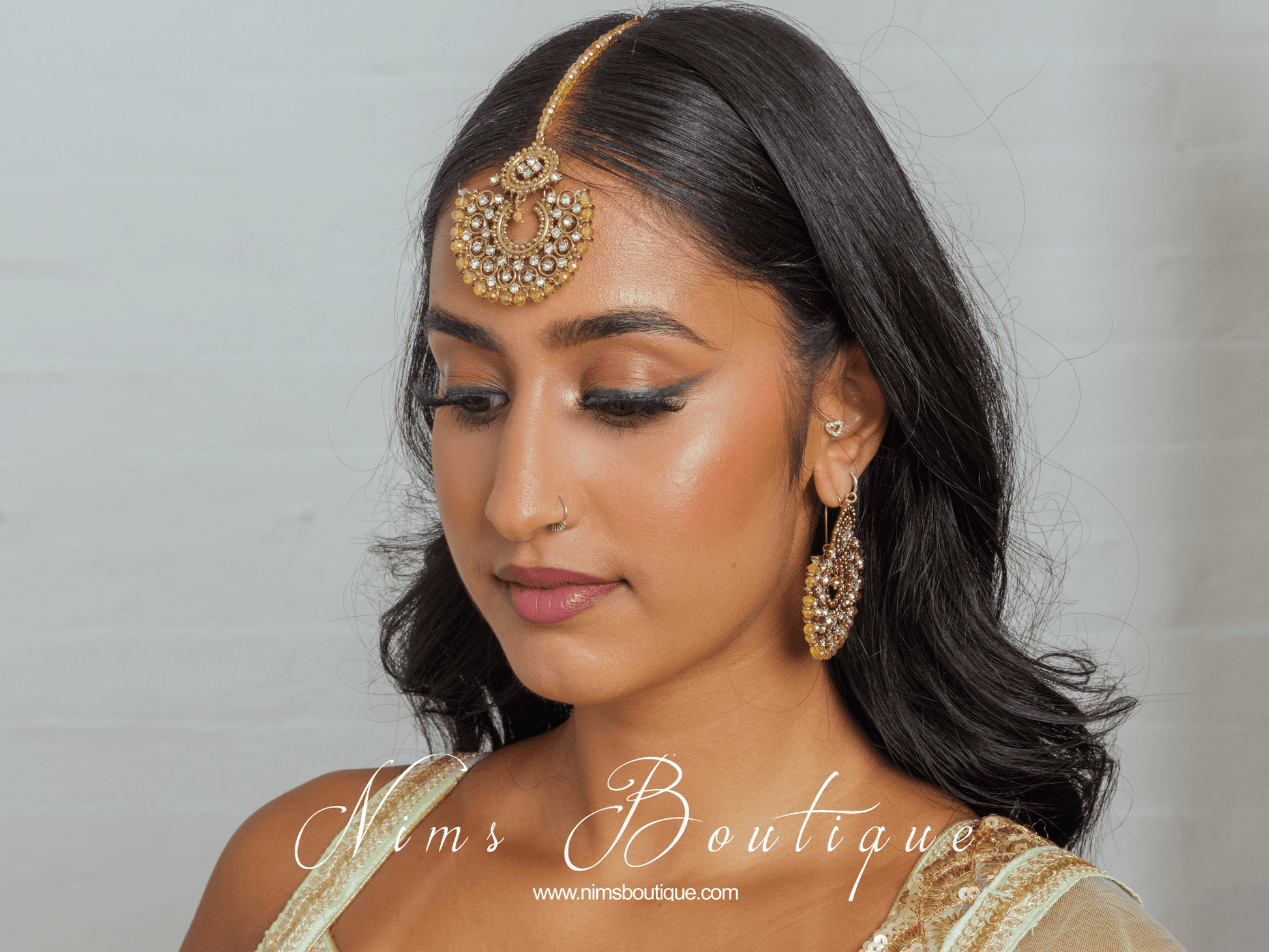 Nims Boutique Royal Gold & Clear Stone Chand Tikka Set 6cm