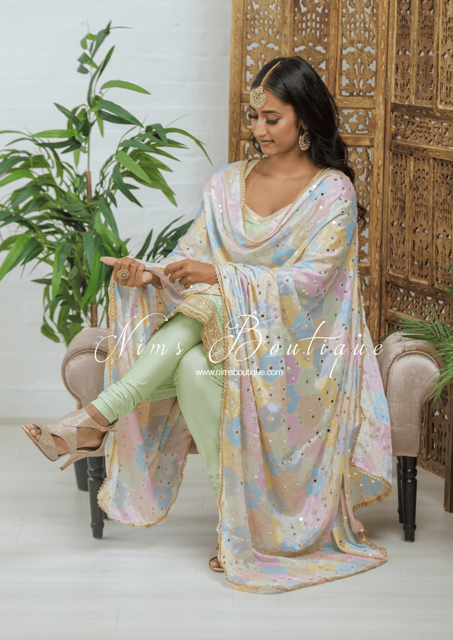 Nims Boutique Sitara Luxury Pastel Multicolour Mirror Dupatta/Chunni