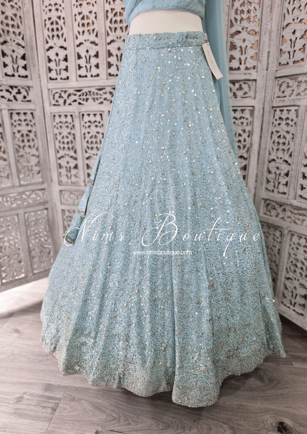 Nims Boutique Arya Powder Blue & Gold Sequin Luxury Skirt sizes 4-14