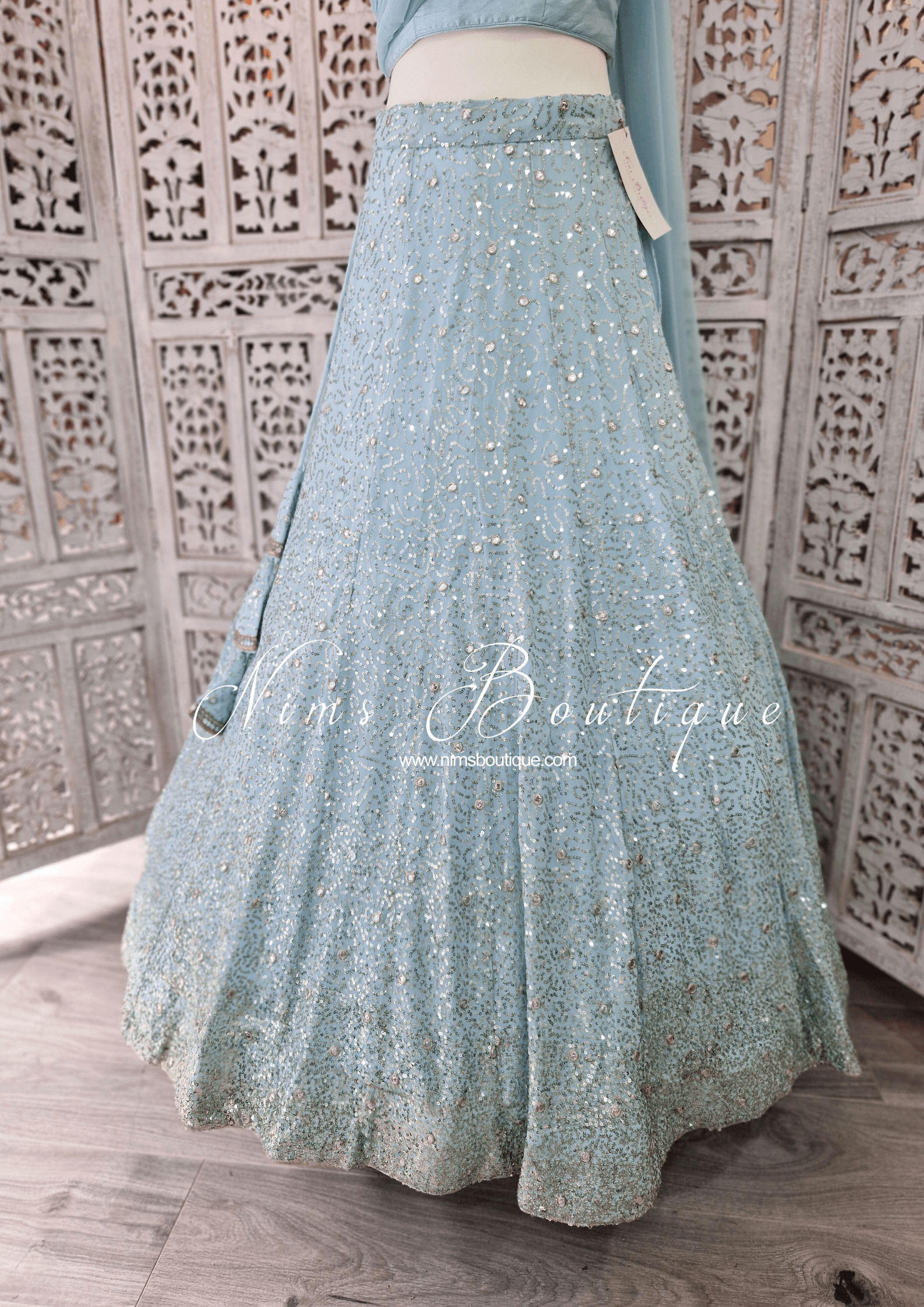 Nims Boutique Arya Powder Blue & Gold Sequin Luxury Skirt sizes 4-14