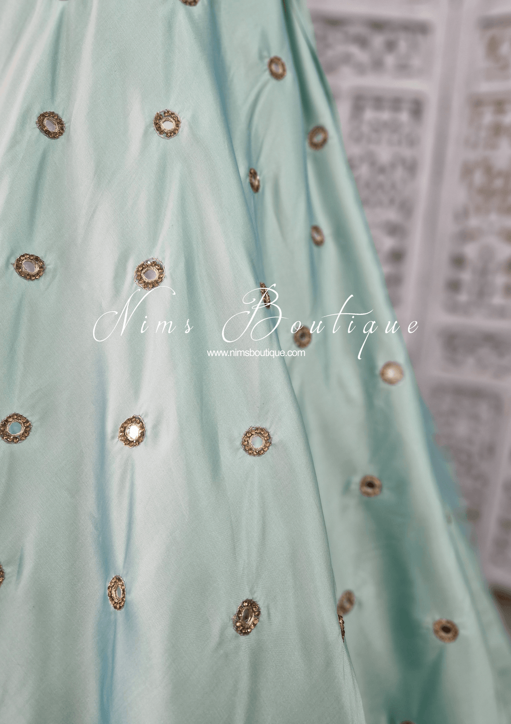 Nims Boutique Rani Luxury Mint Mirror readymade skirt/lehnga size 4-24