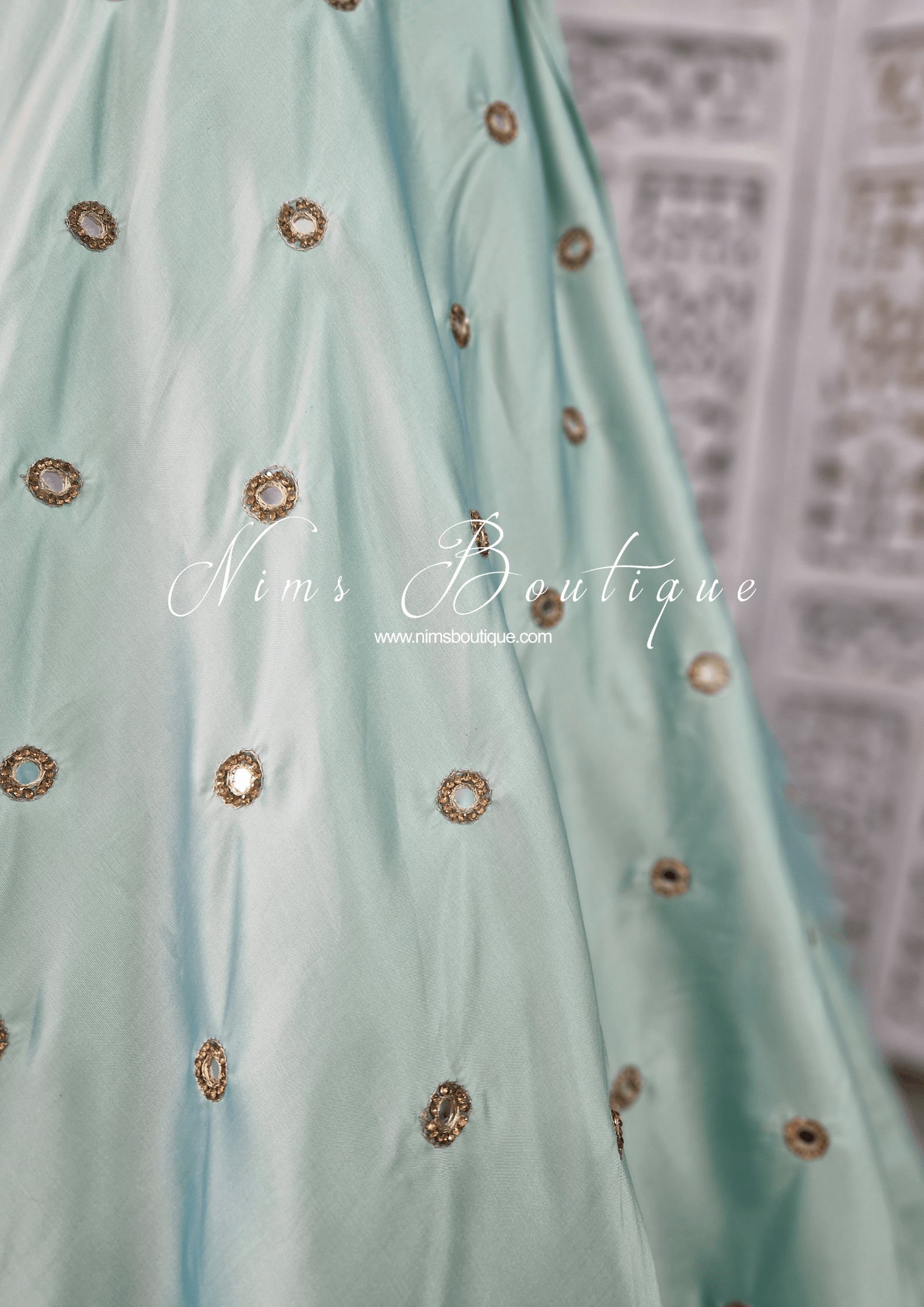 Nims Boutique Rani Luxury Mint Mirror readymade skirt/lehnga size 4-24