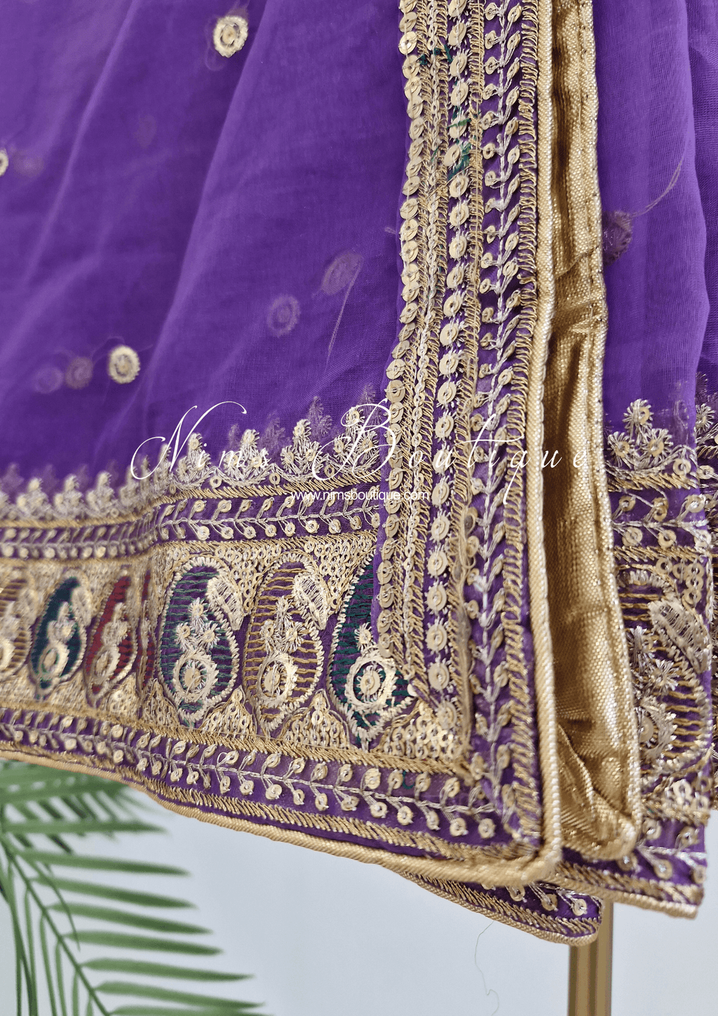 Nims Boutique Sunidhi Purple Multicolour Organza Dupatta/Chunni