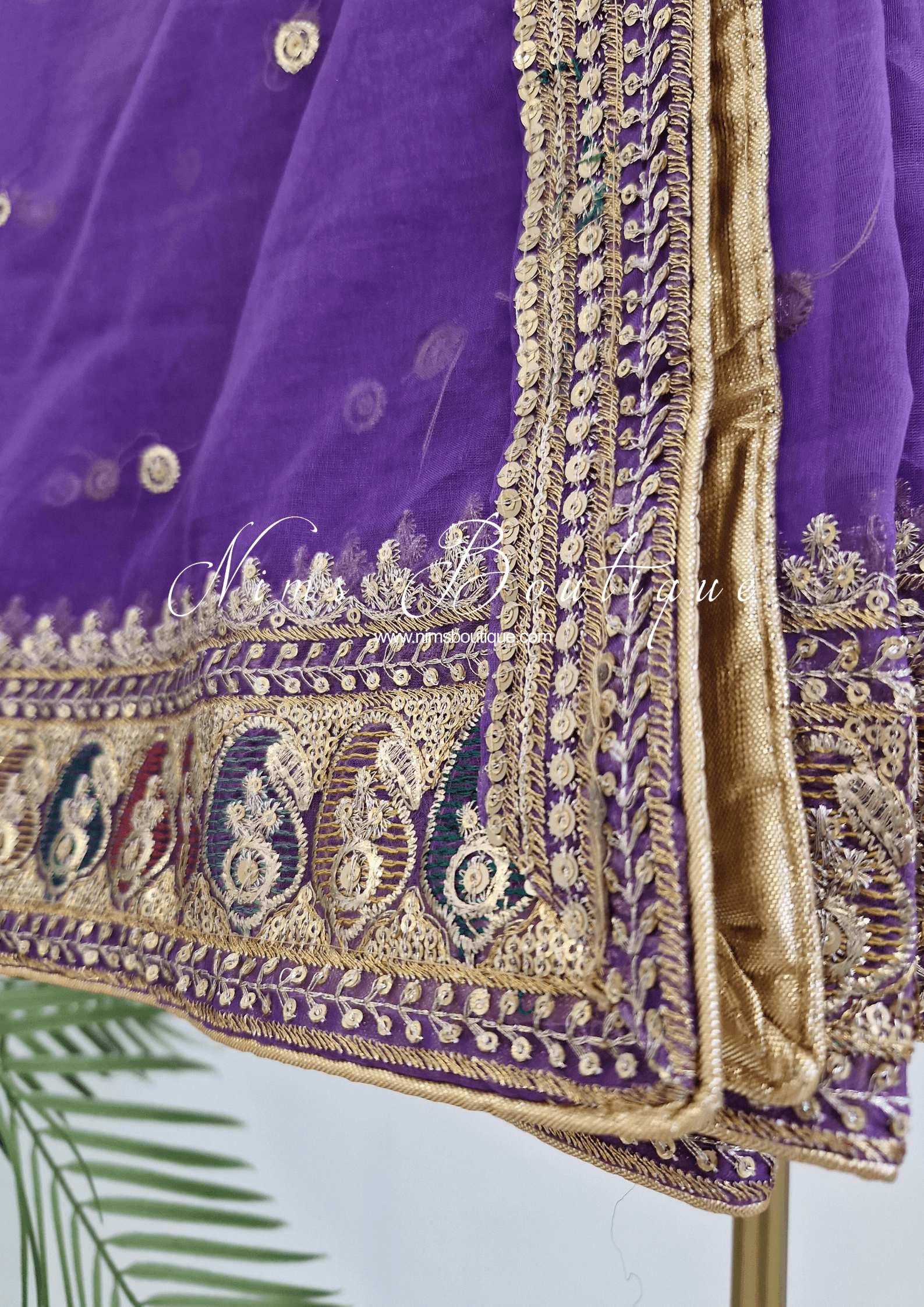 Nims Boutique Sunidhi Purple Multicolour Organza Dupatta/Chunni