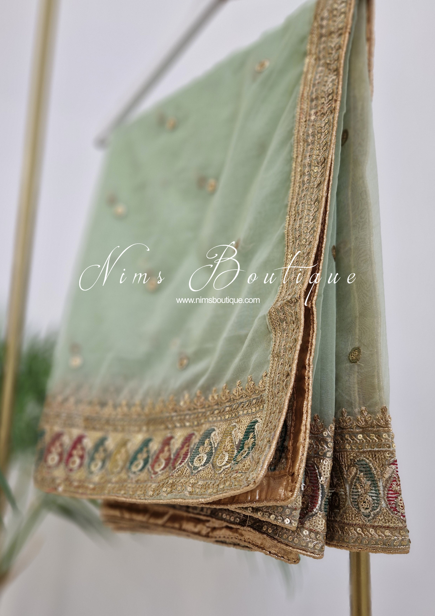 Nims Boutique Sunidhi Mint Multicolour Organza Dupatta/Chunni