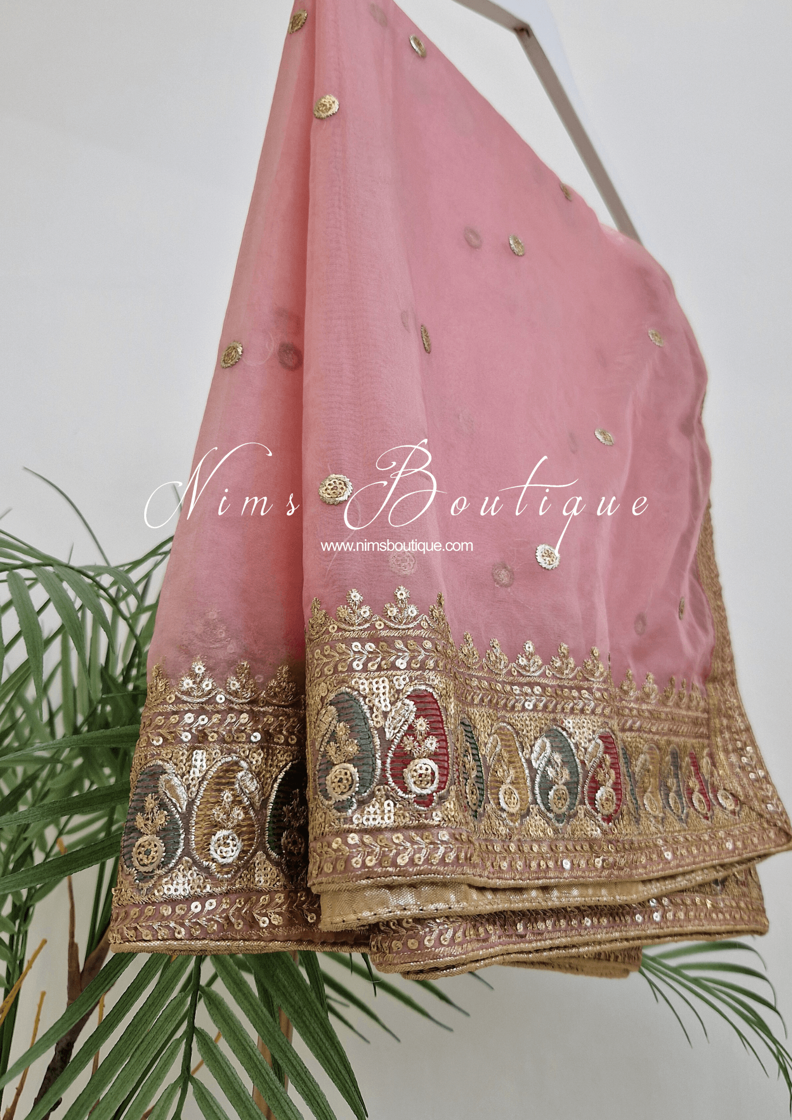 Nims Boutique Sunidhi Dusky Peach Multicolour Organza Dupatta/Chunni