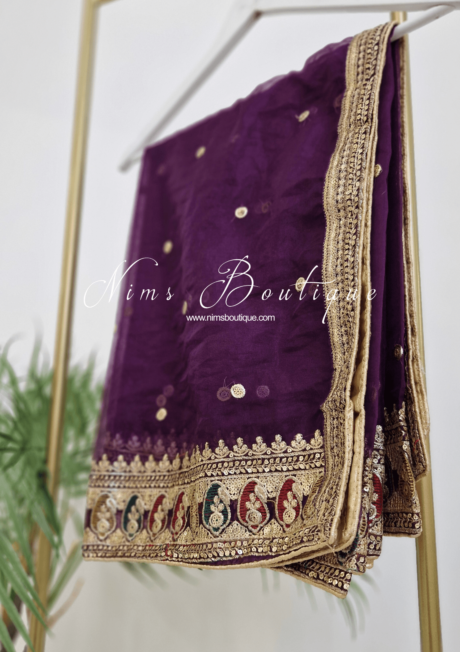 Nims Boutique Sunidhi Aubergine Multicolour Organza Dupatta/Chunni