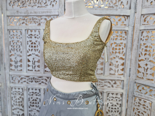 Luxury Gold Sequin Thin Strap Blouse Short (size 4-18)