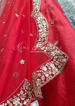 Luxury Red Net Sequin Scallop Edge Dupatta/Chunni (SE2)