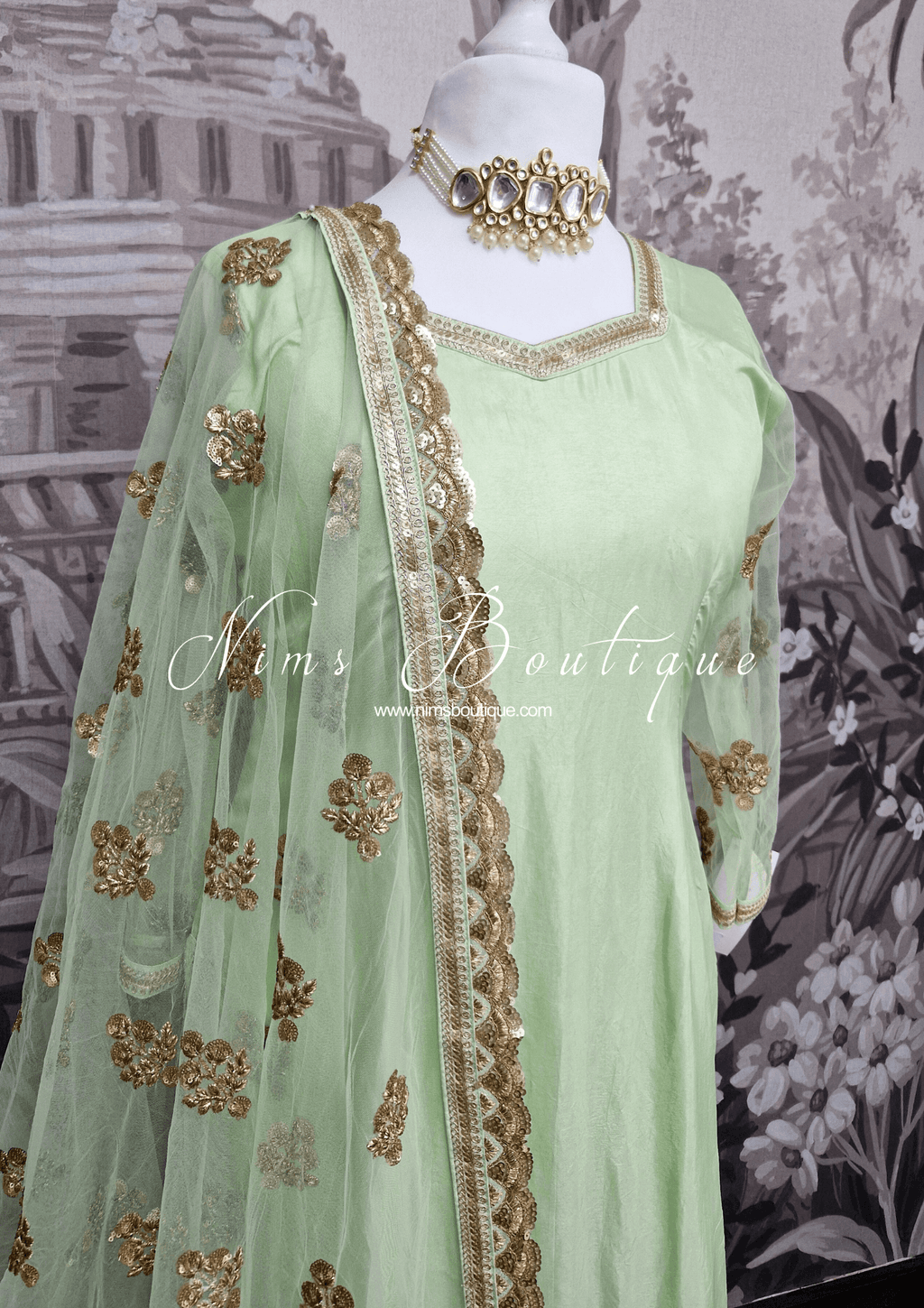 Nims Boutique The NB Classic Long Sleeved Mint Silk Pajami Suit sizes 12 to 22