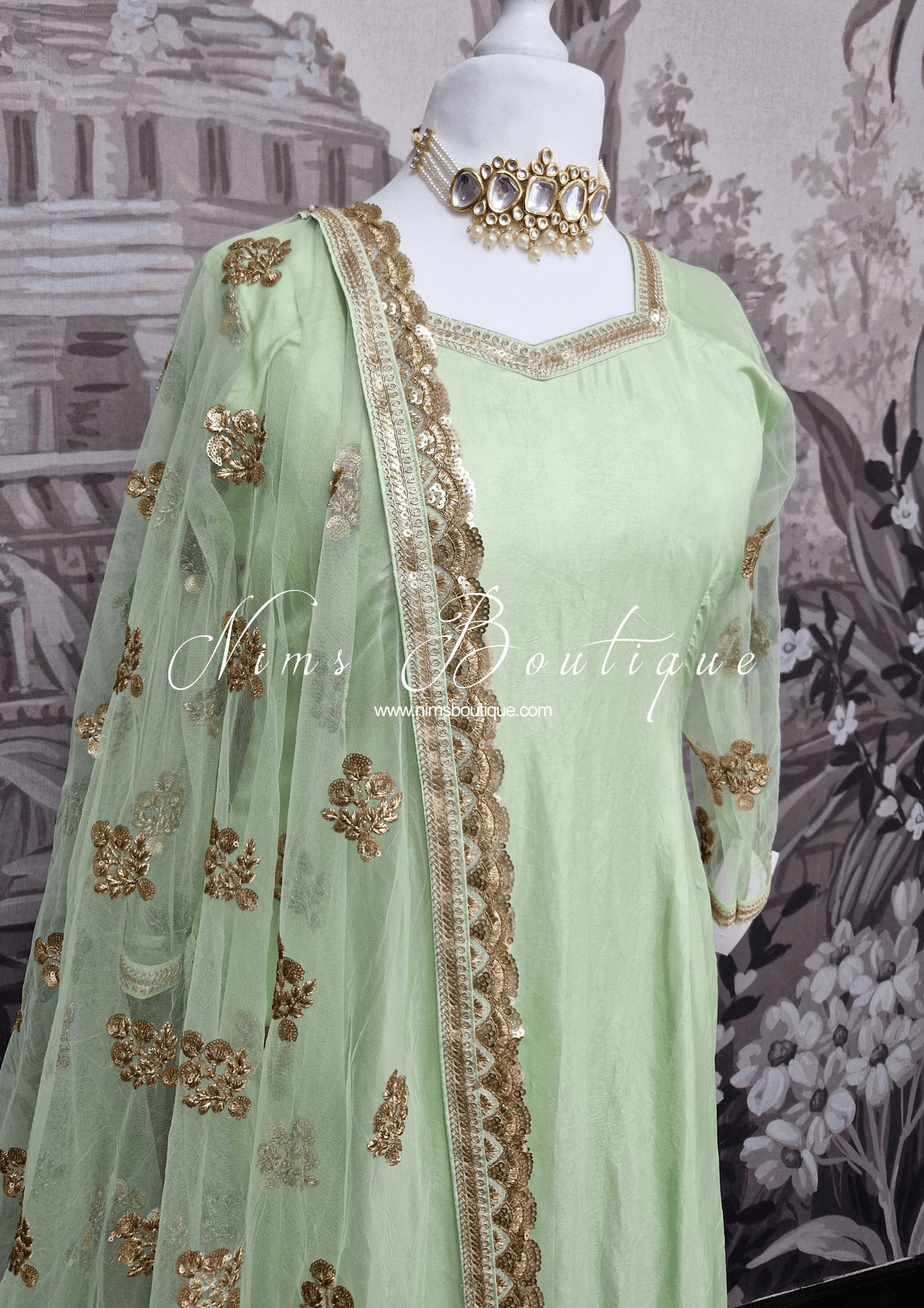 Nims Boutique The NB Classic Long Sleeved Mint Silk Pajami Suit sizes 12 to 22