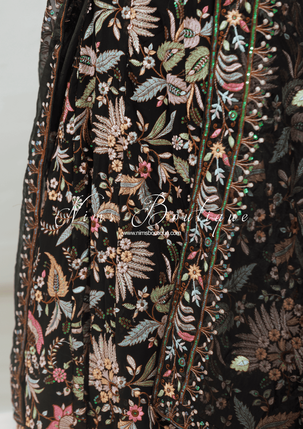 Nims Boutique Sarika Black Multicolour Embellished Luxury Skirt sizes 4-22