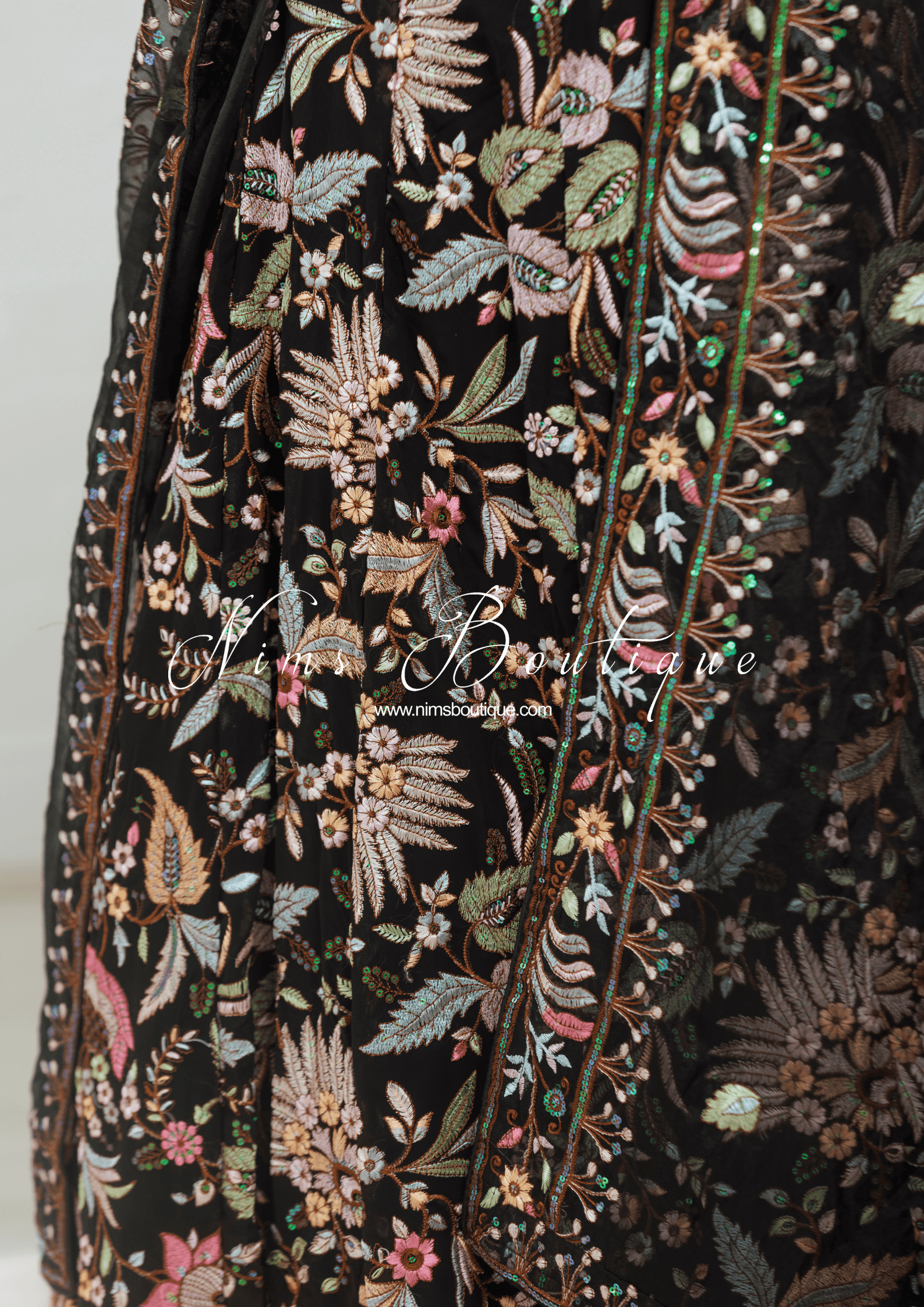 Nims Boutique Sarika Black Multicolour Embellished Luxury Skirt sizes 4-22