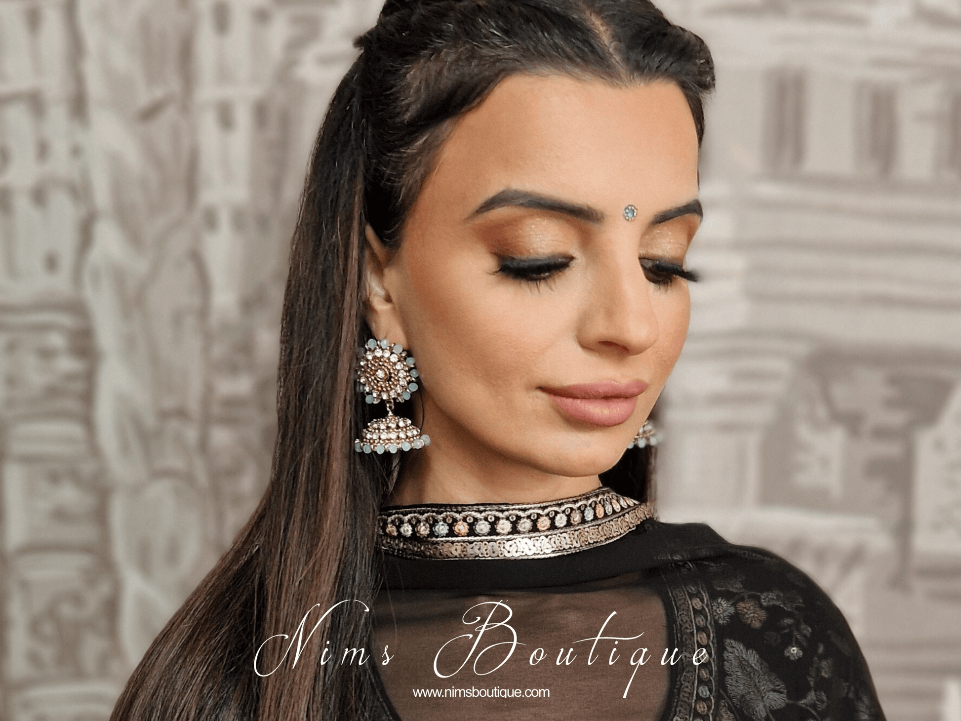 Nims Boutique Chandni Royal Antique Gold & Light Blue Chumke