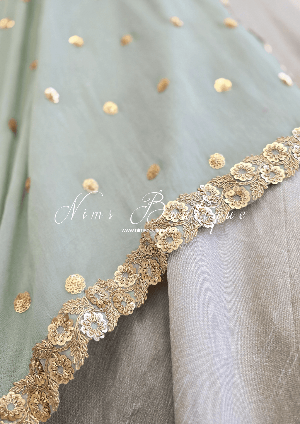 Nims Boutique Ria Luxury Sage Green Georgette Dupatta/Chunni