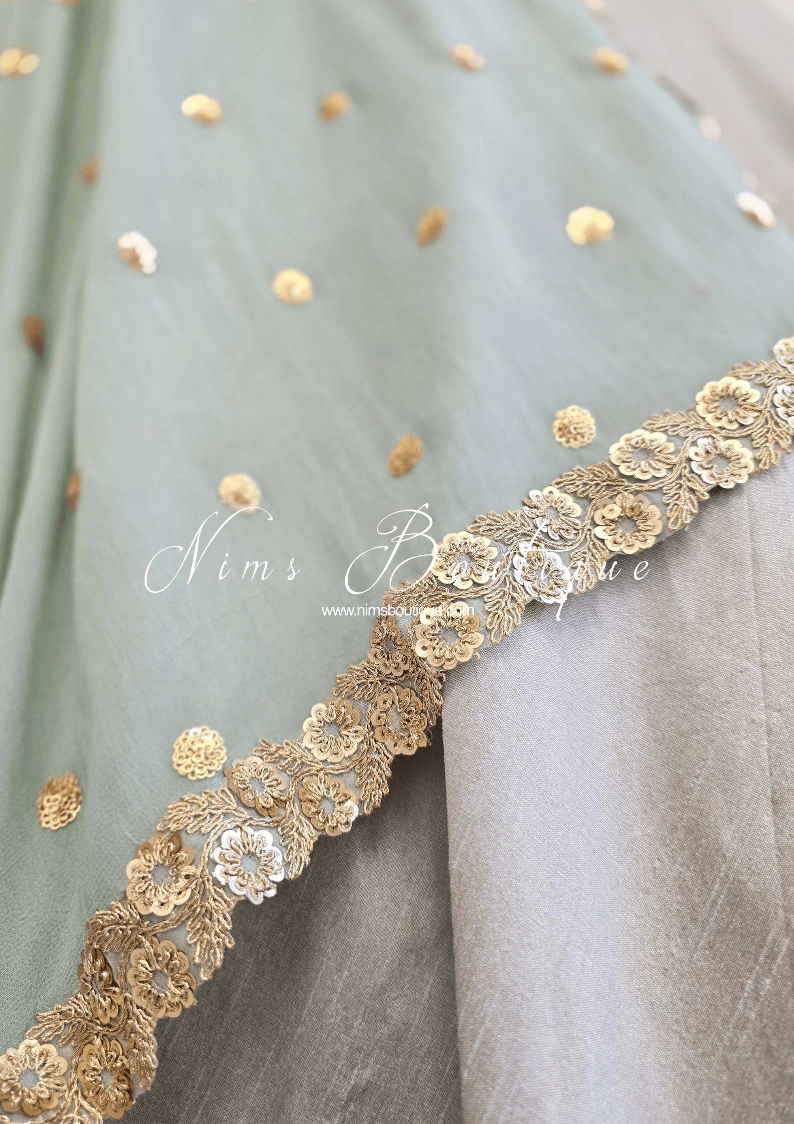 Nims Boutique Ria Luxury Sage Green Georgette Dupatta/Chunni