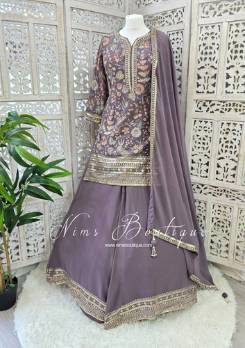 Luxury Dusky Lilac Embroidered Sharara Suit (10-12)