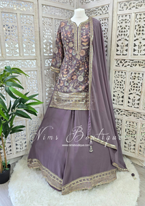 Luxury Dusky Lilac Embroidered Sharara Suit (10-12)