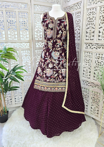 Dark Aubergine Embroidered Sharara Suit (Size 10-12)