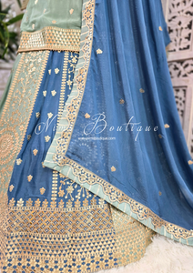 Luxury Mint & Blue Lehnga Suit (Size 12-14)