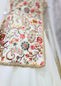 Ivory Multicolour Embroidered Jacket Sharara Suit (Size 10-12)