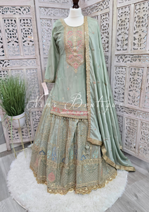 Luxury Mint Embroidered Sharara Suit (Size 12-14)