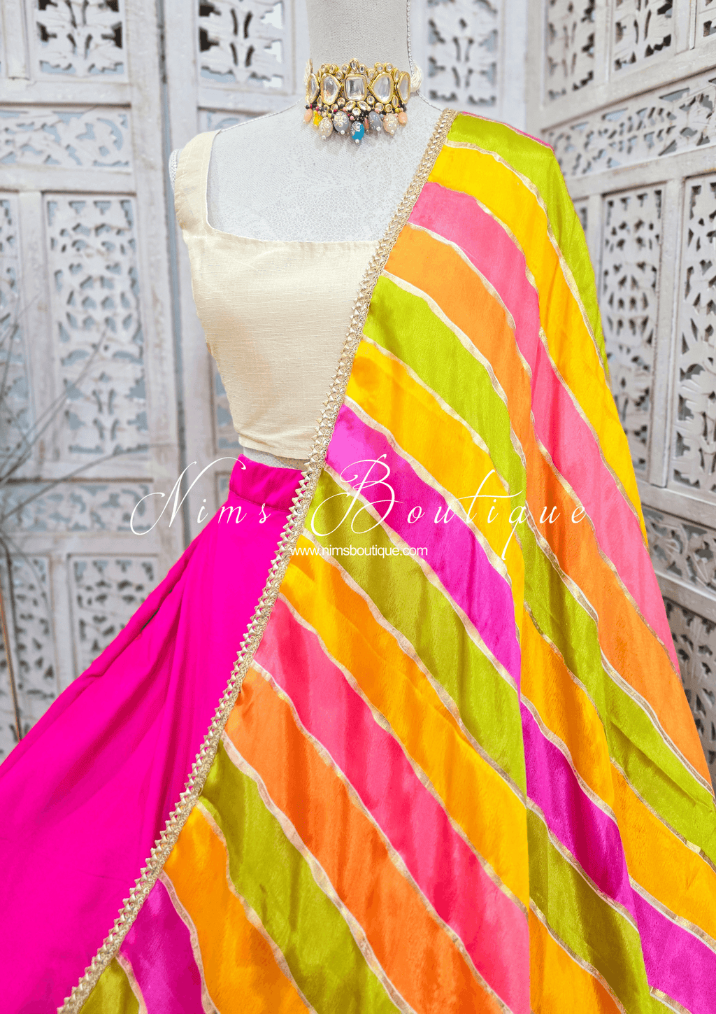 Nims Boutique Multicolour Stripe Georgette Dupatta/Chunni 2