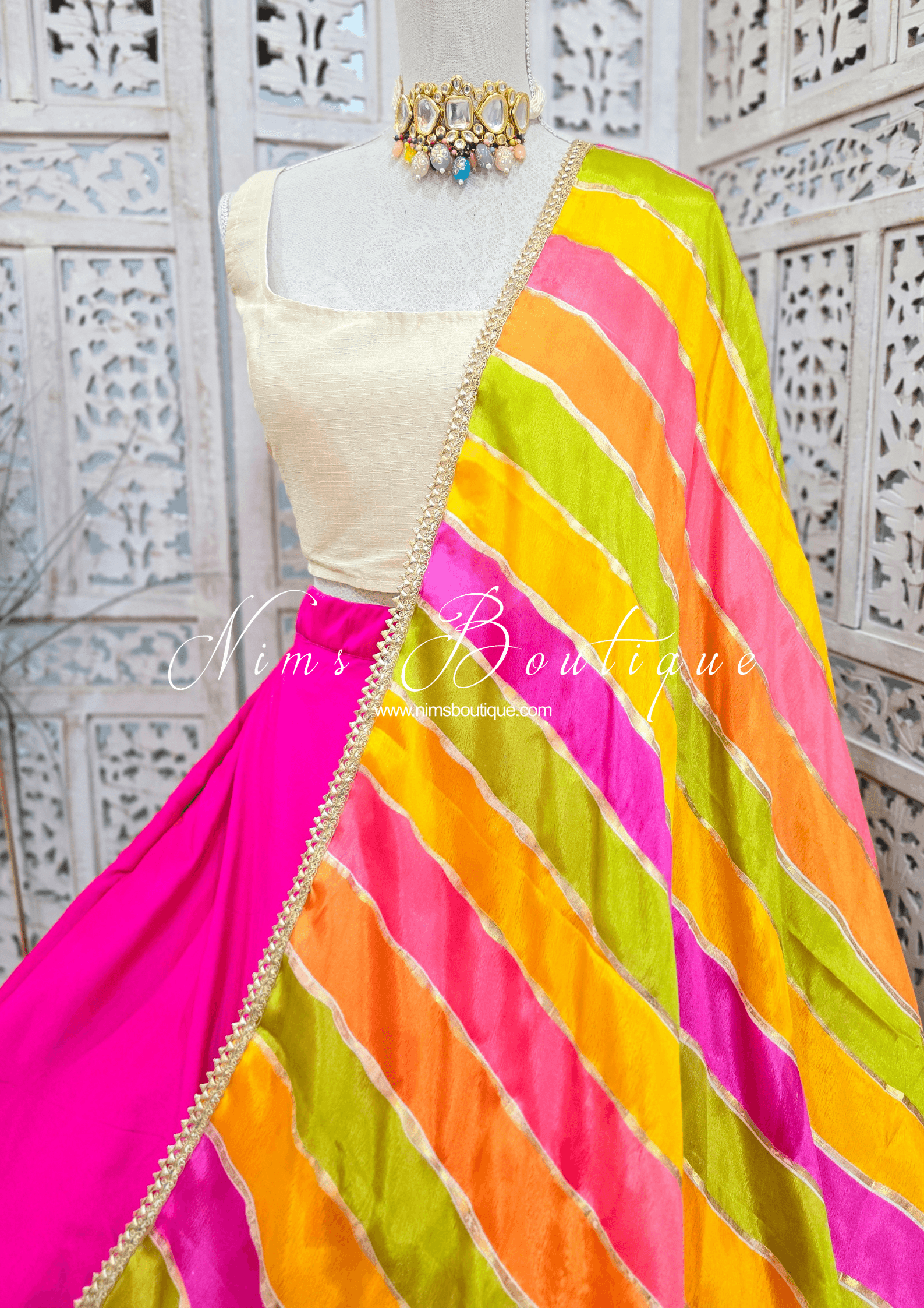 Nims Boutique Multicolour Stripe Georgette Dupatta/Chunni 2