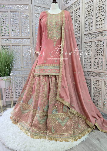 Luxury Dusky Pink Embroidered Sharara Suit (Size 12-14)