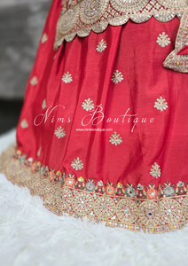 Nims Boutique Luxury Red Embroidered Lehnga Suit Size 12-14