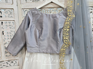 Grey Silk High Neck Blouse with sleeves (4-20)