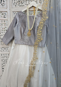 Grey Silk High Neck Blouse with sleeves (4-20)