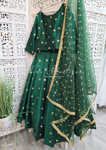 Rani Luxury Silk Dark Green Mirror readymade skirt/lehnga (size 4-18)