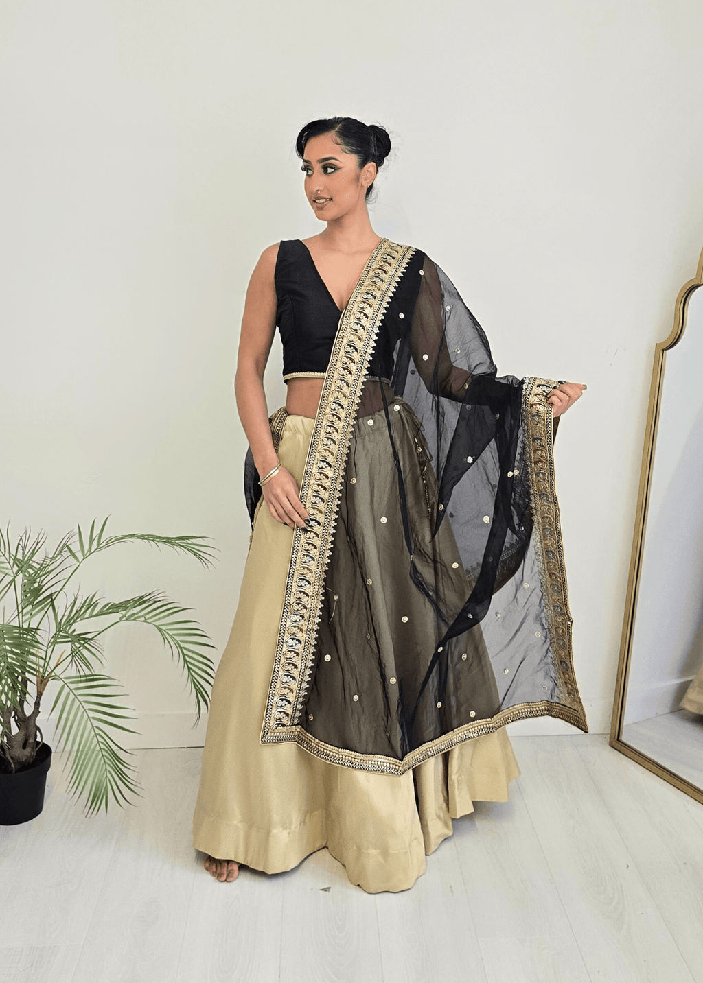 Nims Boutique Sunidhi Black Multicolour Organza Dupatta/Chunni