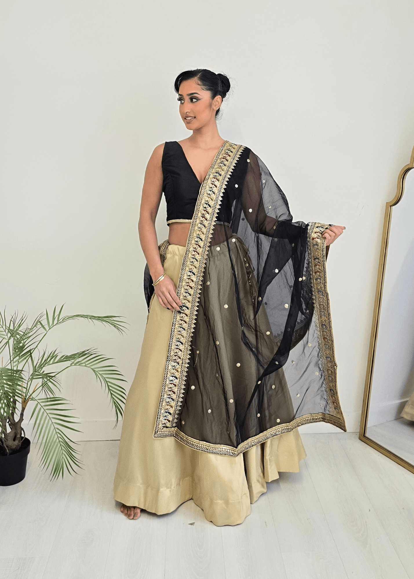 Nims Boutique Sunidhi Black Multicolour Organza Dupatta/Chunni