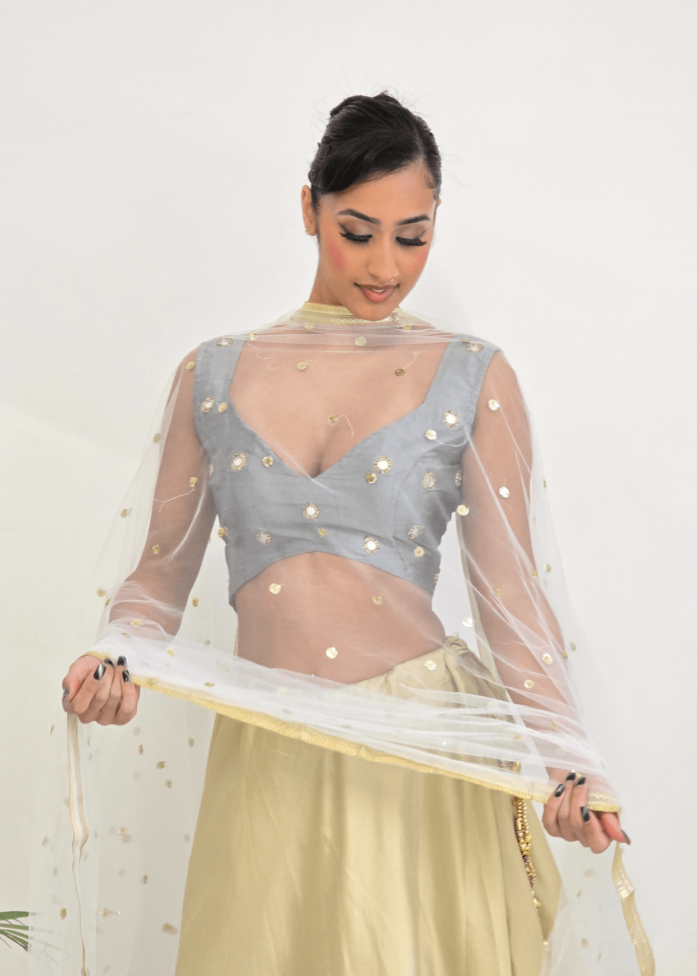 Nims Boutique White Net Sequin Dupatta/Chunni