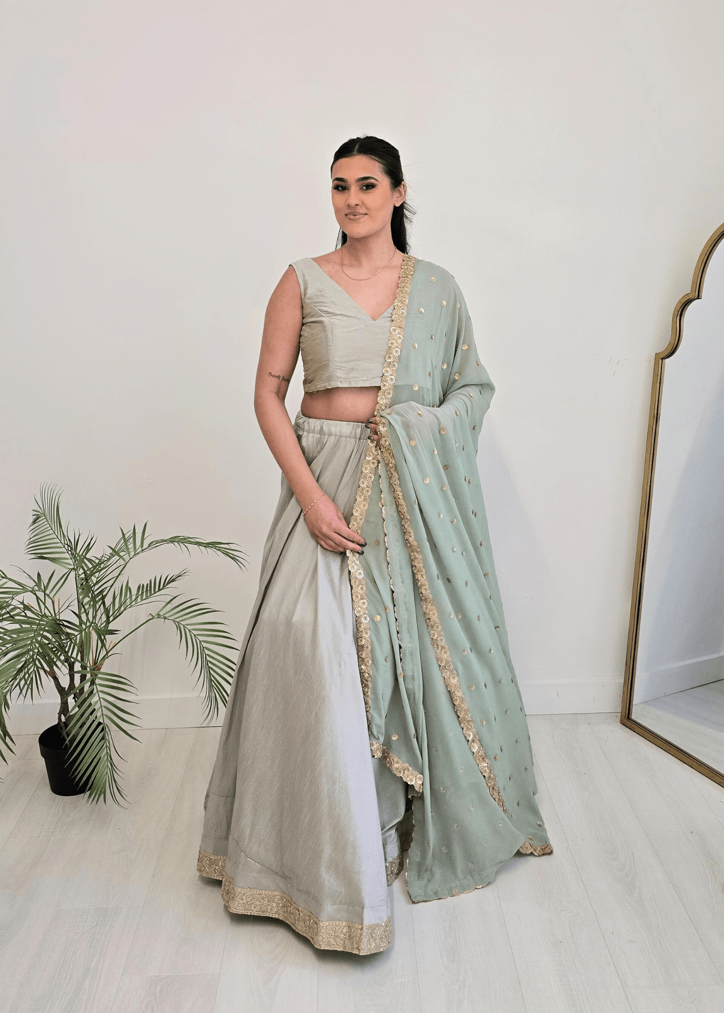 Nims Boutique Ria Luxury Sage Green Georgette Dupatta/Chunni