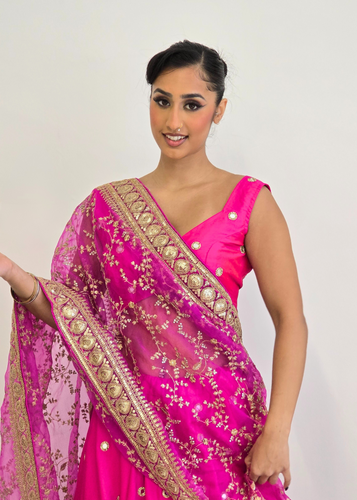 Mahi Luxury Cerise Pink Organza Embroidered Dupatta/Chunni