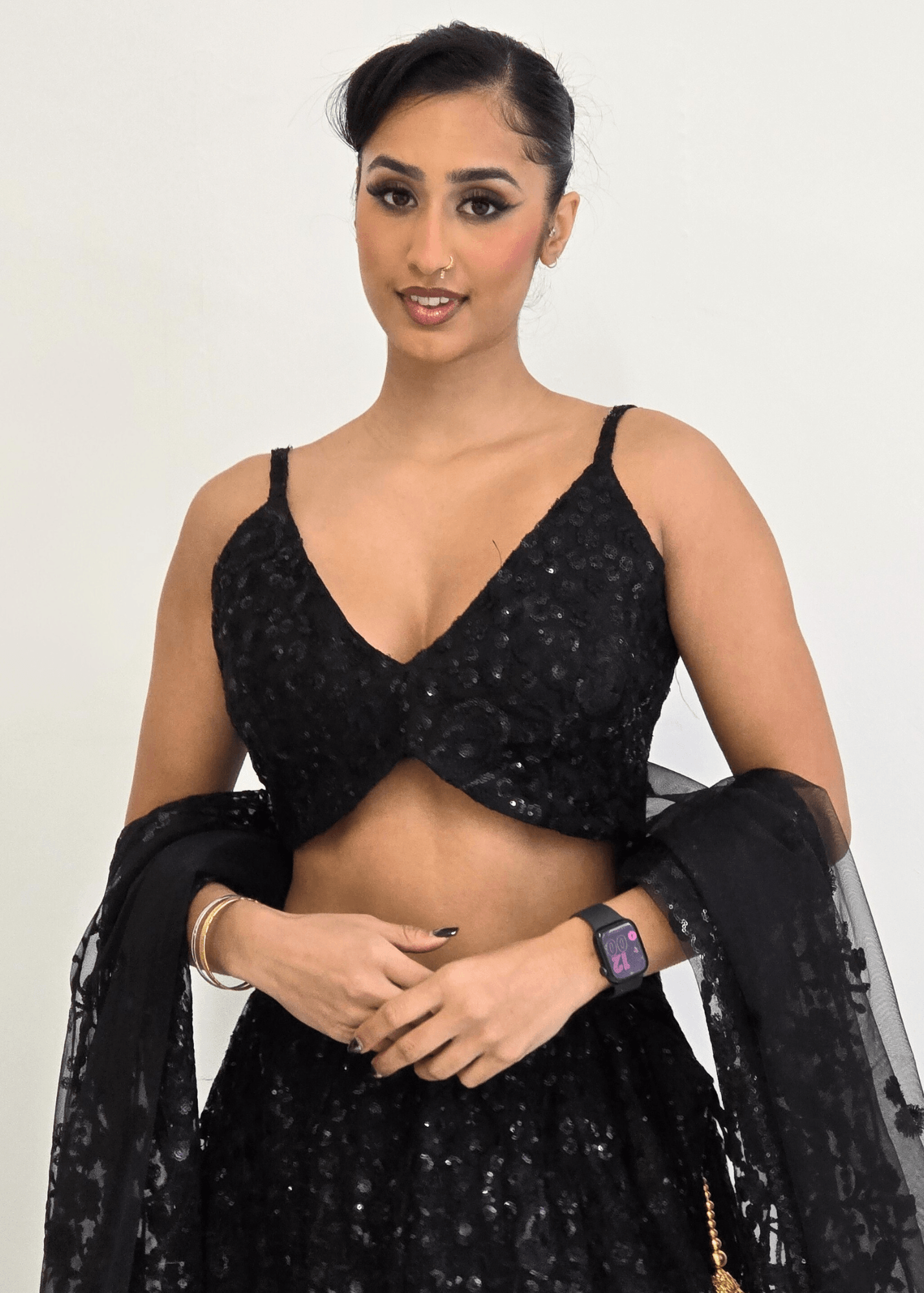 Nims Boutique Ayesha Black Net Embroidered Strap Blouse