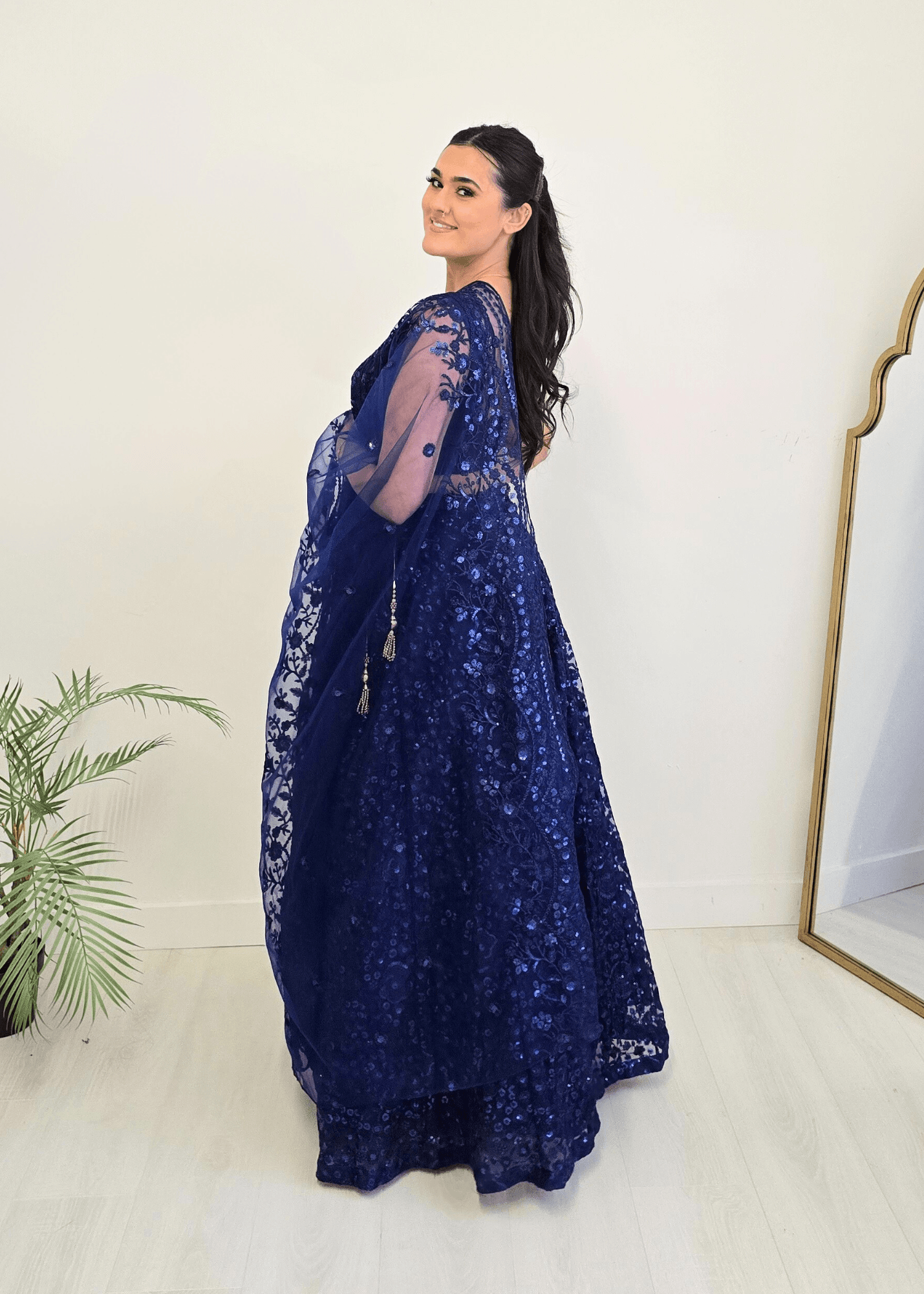 Nims Boutique Ayesha Luxury Navy Blue Net Embroidered Dupatta/Chunni