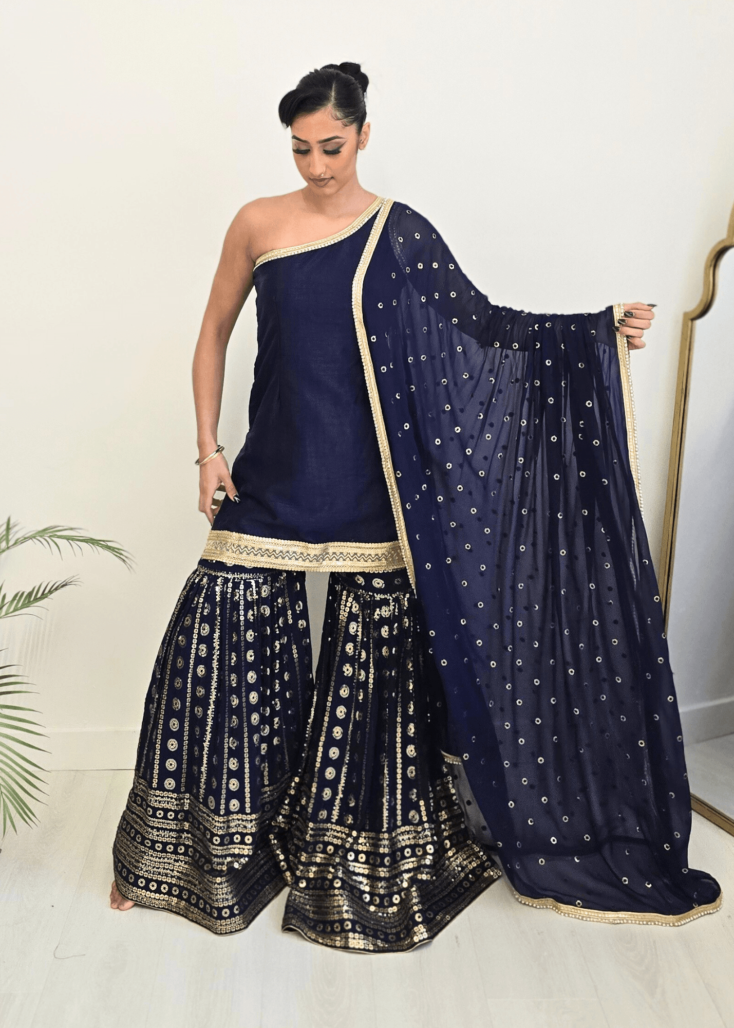 Nims Boutique Vaani Navy One Shoulder Luxury Gharara Suit sizes 6-14