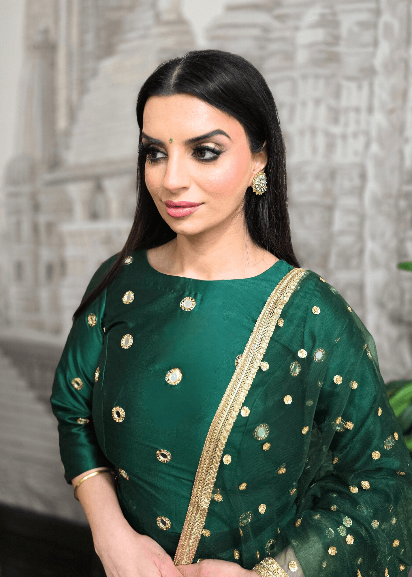 Nims Boutique Rani Luxury Dark Green Silk Mirror Blouse with sleeves size 8-18